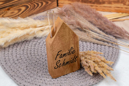Hochzeitsgeschenk Haus mit Deiner Wunschgravur als Vase personalisiert - Einzugsgeschenk
