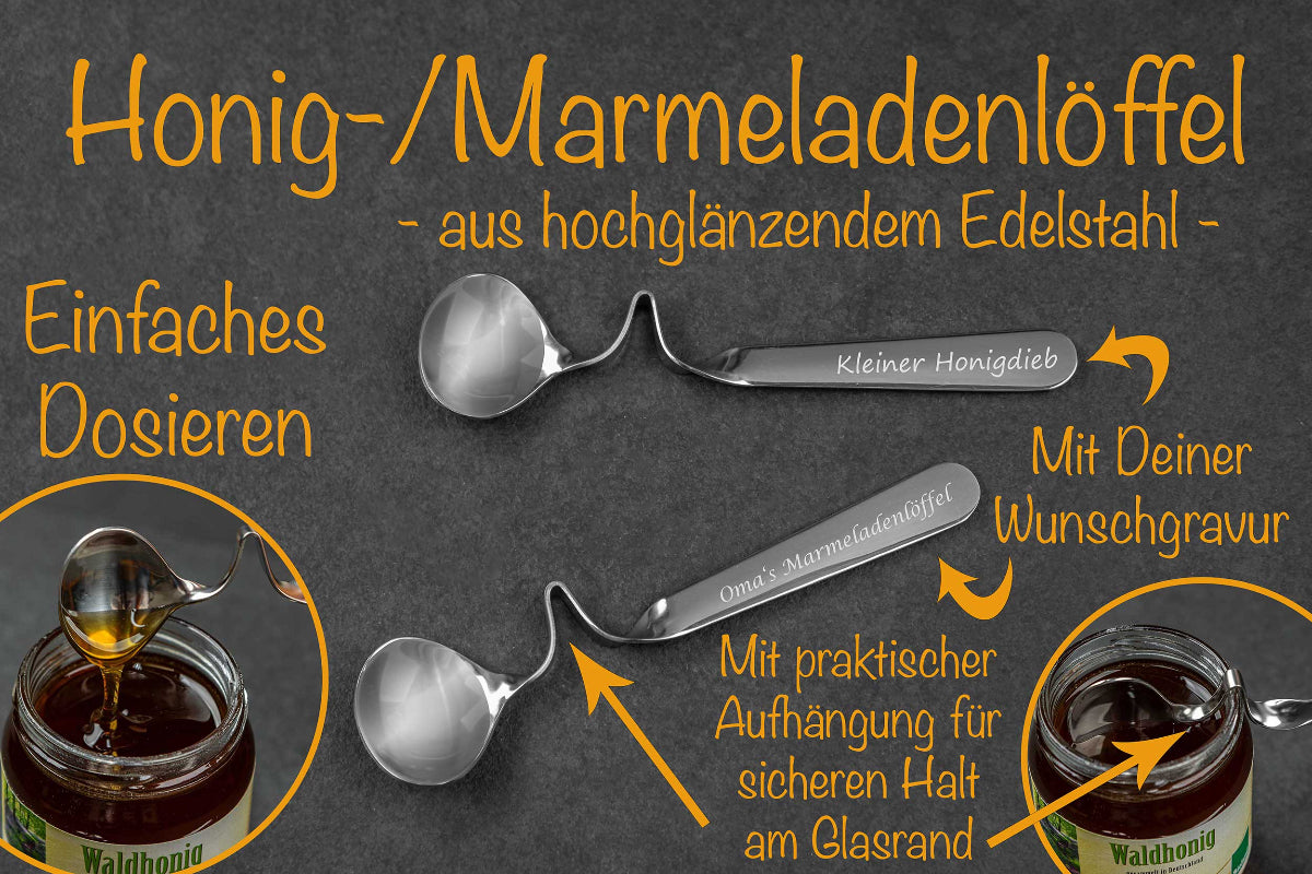 Edelstahl Honiglöffel Marmeladenlöffel personalisiert
