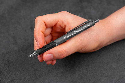 Personalisierter Metall-Kugelschreiber mit grauen Akzenten