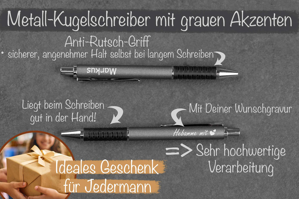 Personalisierter Metall-Kugelschreiber mit grauen Akzenten
