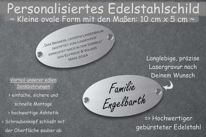 Personalisiertes kleines ovales Edelstahlschild