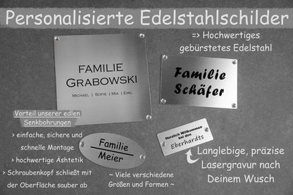 Premium Klingelschild Türschild Namensschild Briefkastenschild personalisiert aus Edelstahl wetterfest