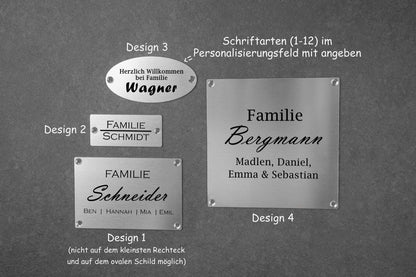 Premium Klingelschild Türschild Namensschild Briefkastenschild personalisiert aus Edelstahl wetterfest