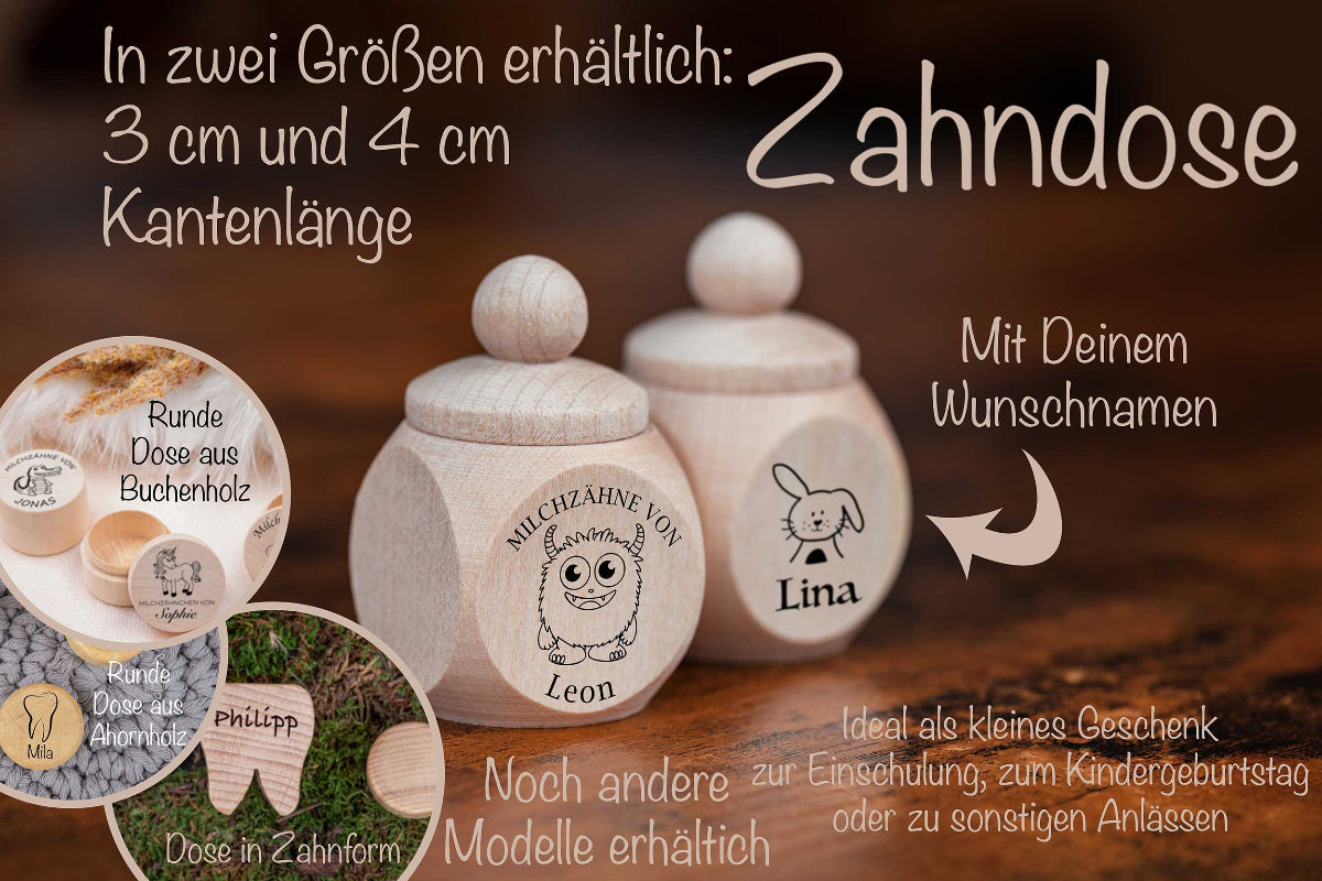 Milchzahndose mit Namen personalisiert