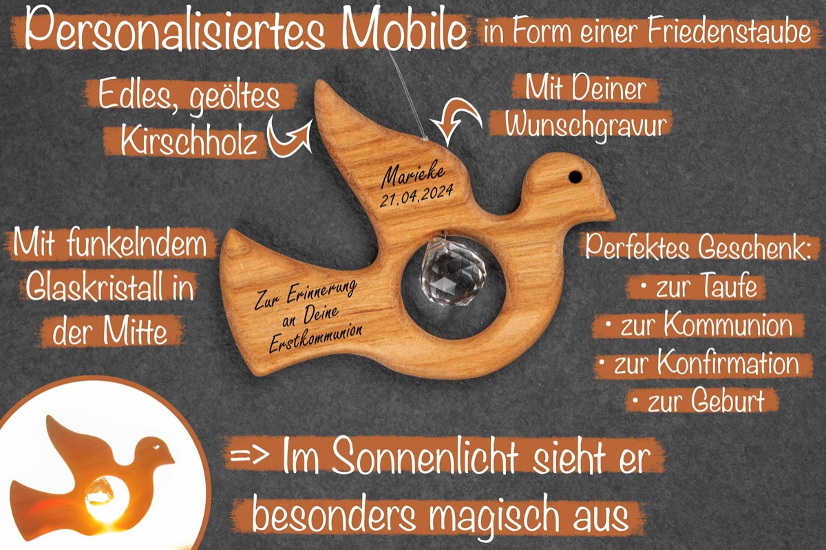 Mobile Friedenstaube mit Deiner Wunschgravur