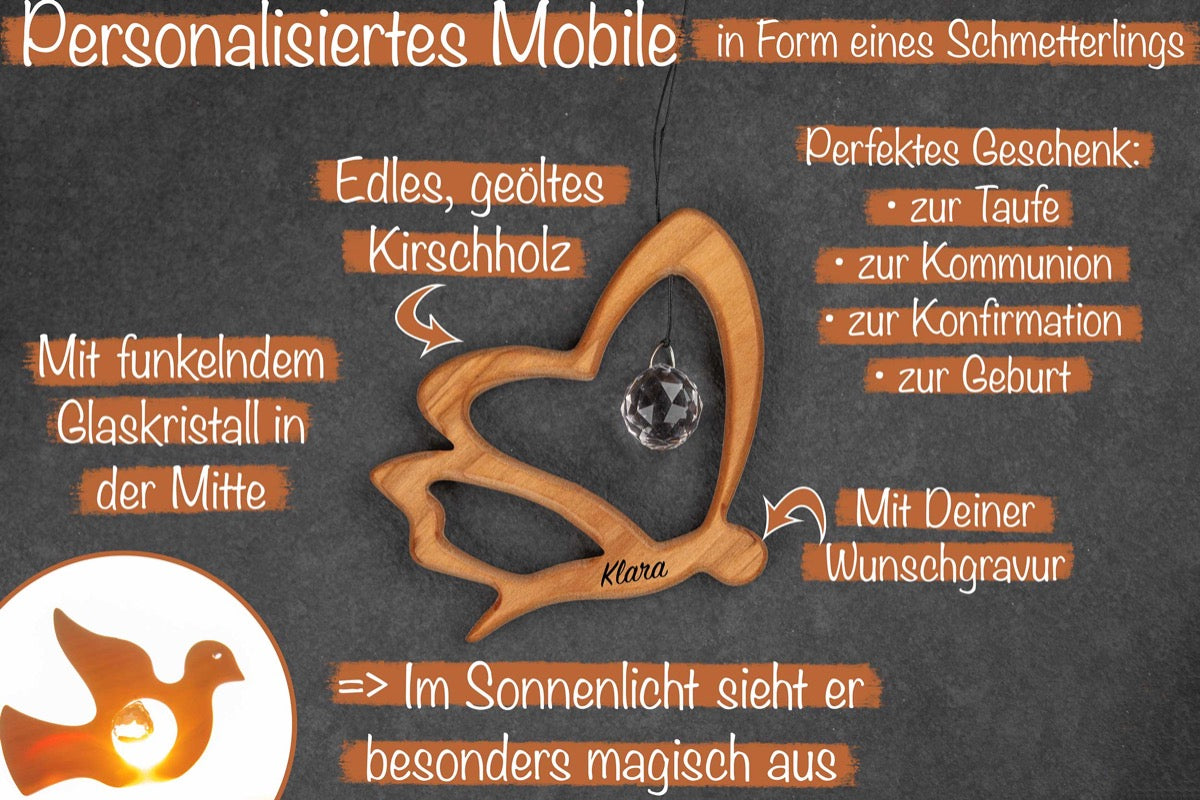 Mobile Schmetterling mit Deiner Wunschgravur