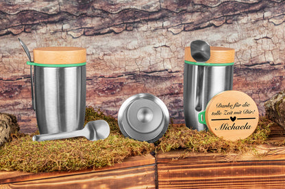 Müslibecher personalisiert mit Buchenholzdeckel - Thermo Brotdose