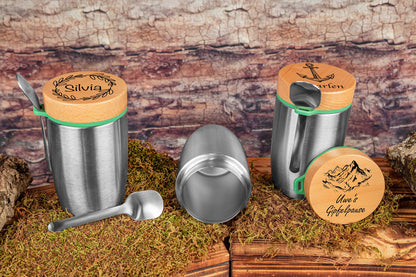 Müslibecher personalisiert mit Buchenholzdeckel - Thermo Brotdose