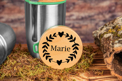 Müslibecher personalisiert mit Buchenholzdeckel - Thermo Brotdose