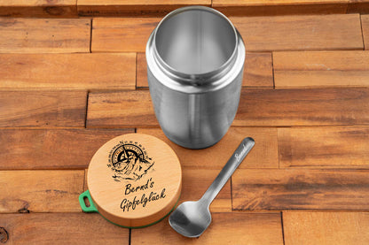 Müslibecher personalisiert mit Buchenholzdeckel - Thermo Brotdose