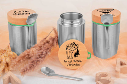 Müslibecher personalisiert mit Buchenholzdeckel - Thermo Brotdose