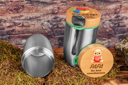 Müslibecher personalisiert mit Buchenholzdeckel - Thermobecher für Essen