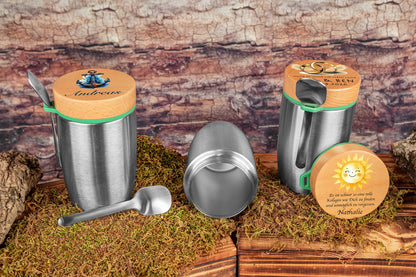 Müslibecher personalisiert mit Buchenholzdeckel - Thermobecher für Essen