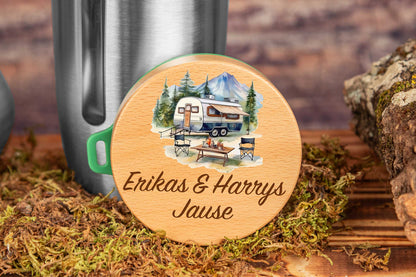 Müslibecher personalisiert mit Buchenholzdeckel - Thermobecher für Essen