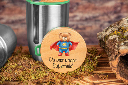 Müslibecher personalisiert mit Buchenholzdeckel - Thermobecher für Essen