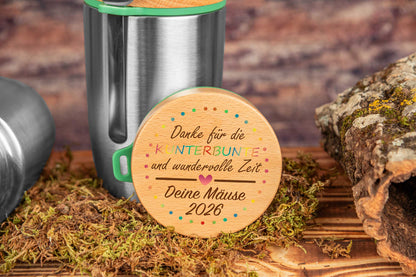 Müslibecher personalisiert mit Buchenholzdeckel - Thermobecher für Essen