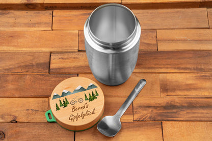 Müslibecher personalisiert mit Buchenholzdeckel - Thermobecher für Essen