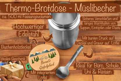 Müslibecher personalisiert mit Buchenholzdeckel - Thermobecher für Essen
