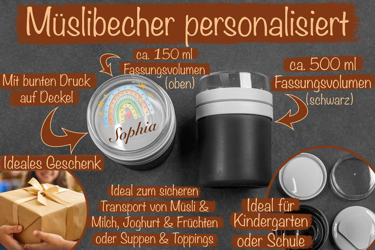 Müslibecher personalisiert für Kinder aus Kunststoff • Brotdose