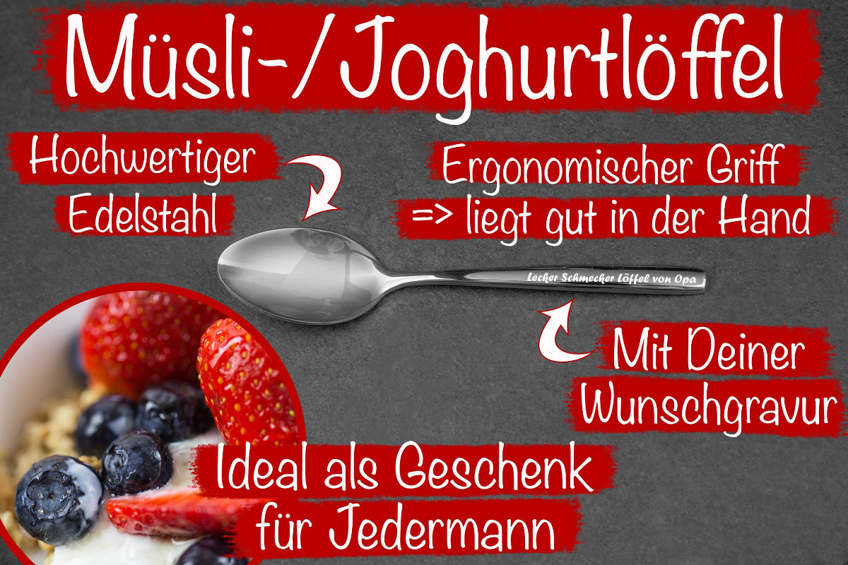 Personalisierter Müslilöffel & Joghurtlöffel aus Edelstahl mit Gravur