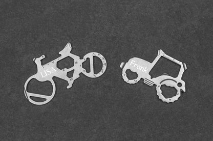 Mini Edelstahl Multitool Fahrrad Traktor mit Namen personalisiert