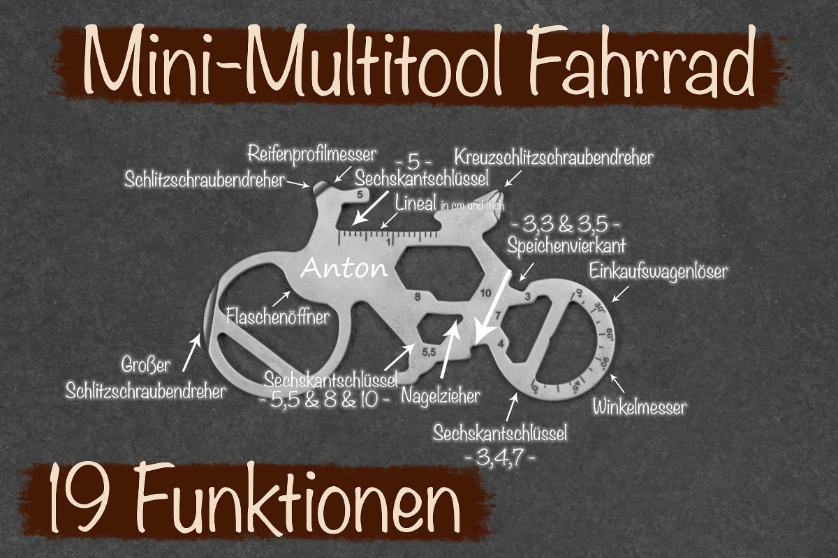Mini Edelstahl Multitool Fahrrad Traktor mit Namen personalisiert