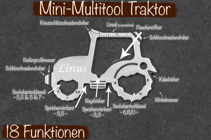 Mini Edelstahl Multitool Fahrrad Traktor mit Namen personalisiert