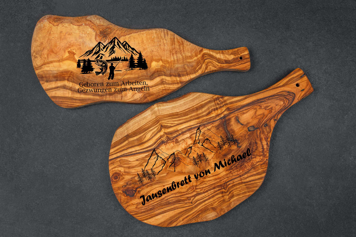 Olivenholz Brotzeitbrett mit Deiner Wunschgravur und vielen Motiven- Schneidebrett