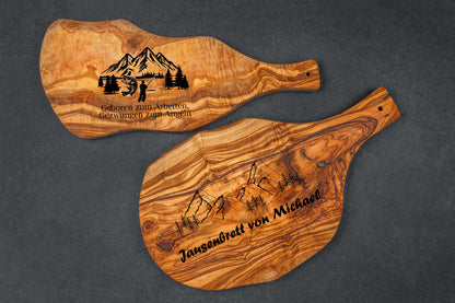 Olivenholz Brotzeitbrett mit Deiner Wunschgravur und vielen Motiven- Schneidebrett