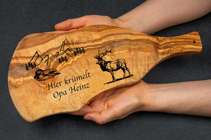 Olivenholz Brotzeitbrett mit Deiner Wunschgravur und vielen Motiven- Schneidebrett