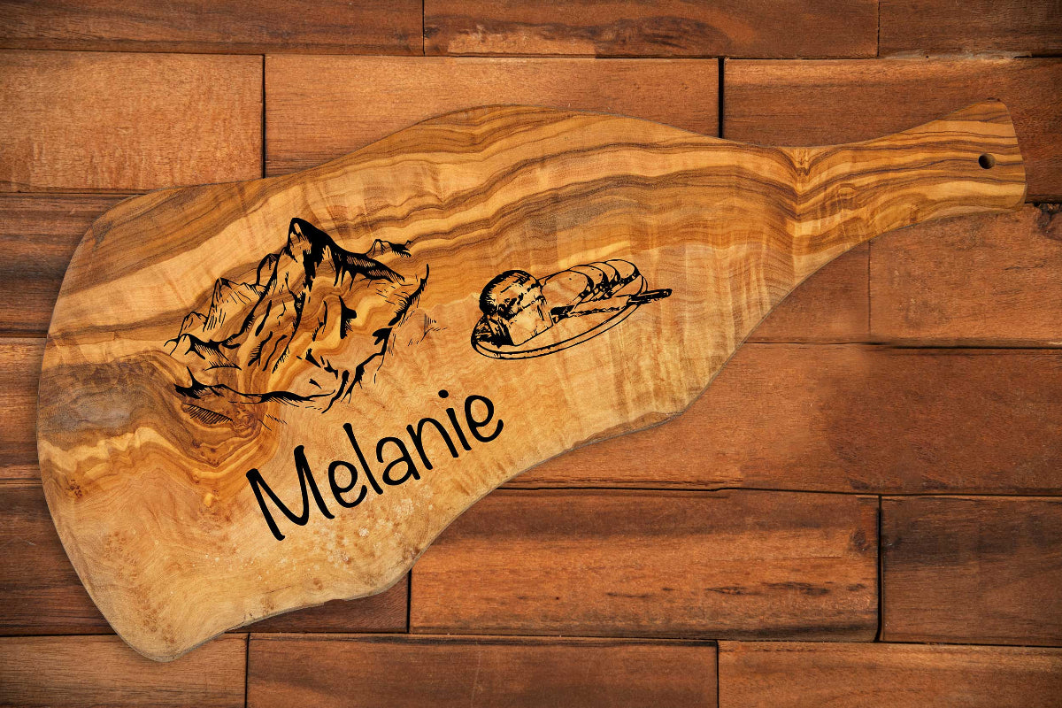 Olivenholz Brotzeitbrett mit Deiner Wunschgravur und vielen Motiven- Schneidebrett