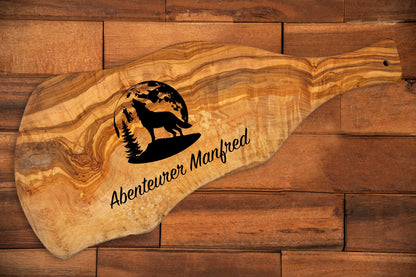 Olivenholz Brotzeitbrett mit Deiner Wunschgravur und vielen Motiven- Schneidebrett