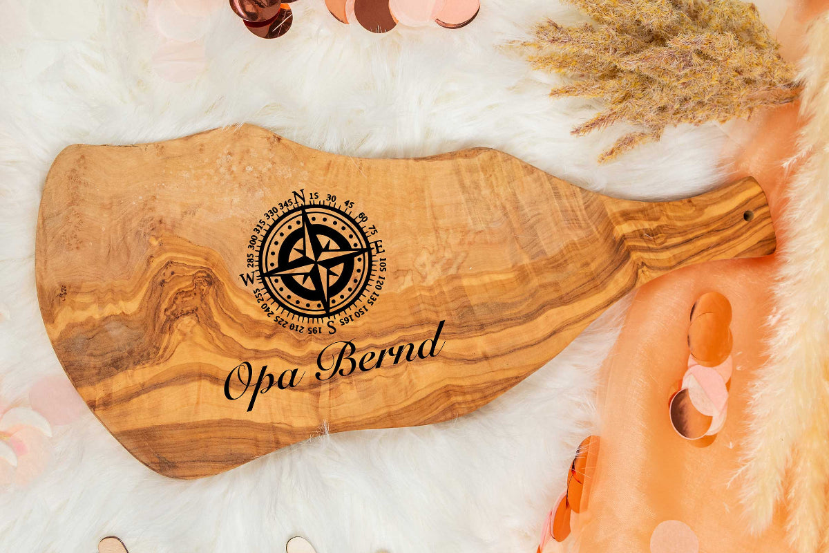 Olivenholz Brotzeitbrett mit Deiner Wunschgravur und vielen Motiven- Schneidebrett