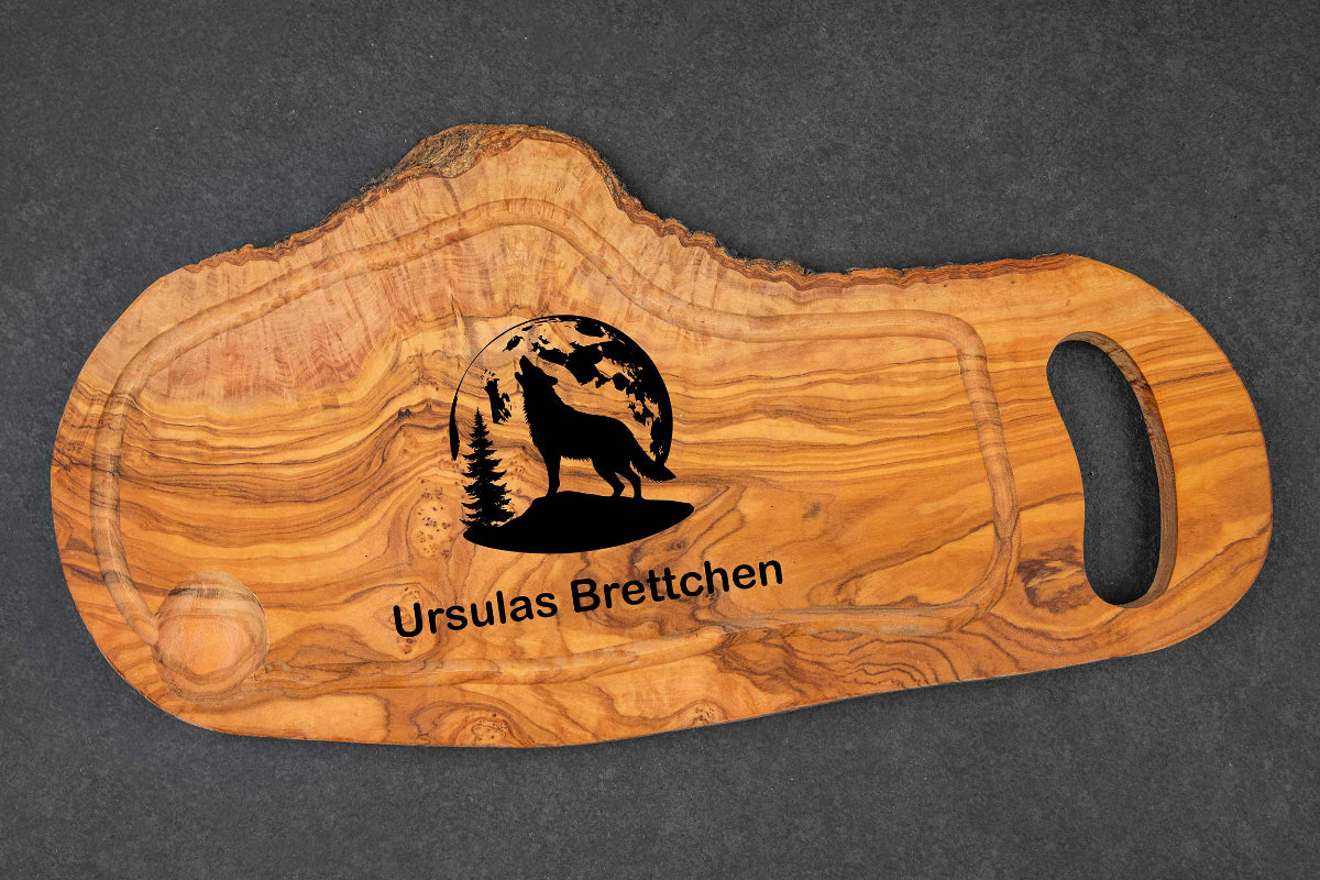 Brotzeitbrett aus Olivenholz mit vielen Motiven und Wunschgravur - Schneidebrett