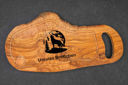 Brotzeitbrett aus Olivenholz mit vielen Motiven und Wunschgravur - Schneidebrett