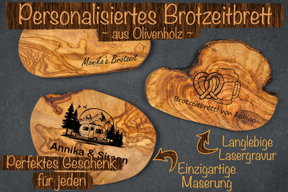 Olivenholz Frühstücksbrett mit Deiner Wunschgravur - Brotzeitbrett