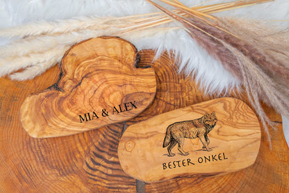 Olivenholz Frühstücksbrett mit Deiner Wunschgravur - Brotzeitbrett