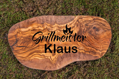 Grillbrett aus Olivenholz mit Gravur • Barbecue Brett • BBQ Brett