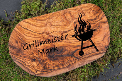 Grillbrett aus Olivenholz mit Gravur • Barbecue Brett • BBQ Brett