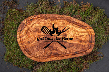 Grillbrett aus Olivenholz mit Gravur • Barbecue Brett • BBQ Brett