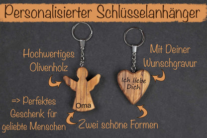 Personalisierter Schlüsselanhänger mit individueller Gravur aus Olivenholz