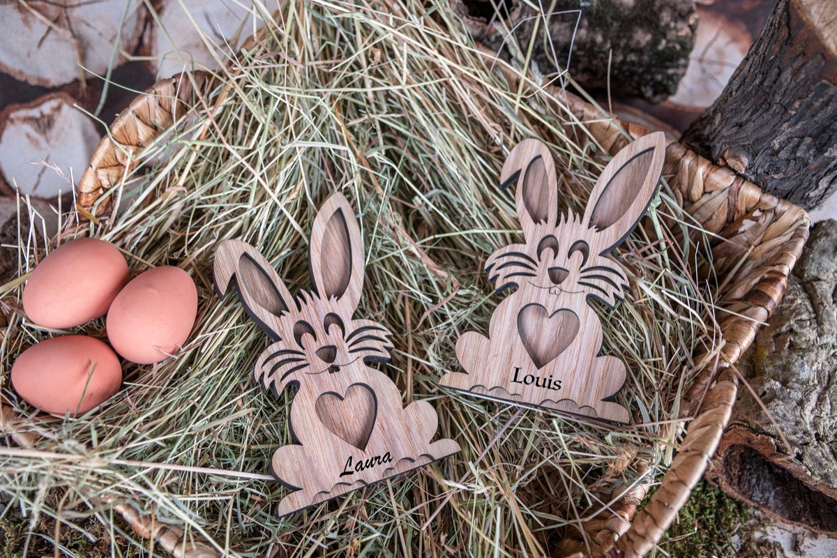 Personalisierter Osterhase mit Namen aus Holz