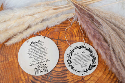 Holzschild personalisiert passend als Patenbrief zur Taufe