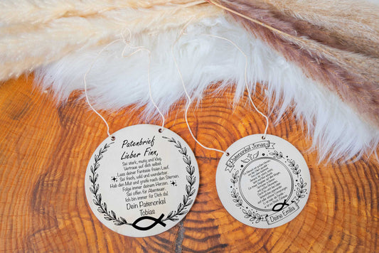 Holzschild personalisiert passend als Patenbrief zur Taufe