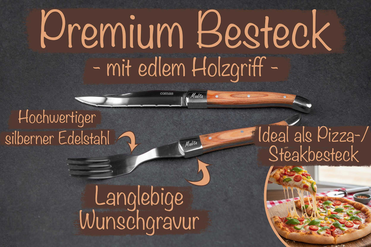 Messer und Gabel personalisiert • Pizzabesteck, Steackbesteck