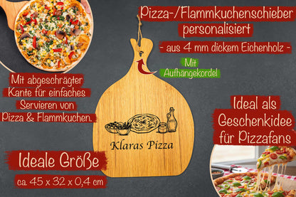 Pizzaschieber personalisiert aus Eichenholz • Flammkuchenschieber, Pizzateller