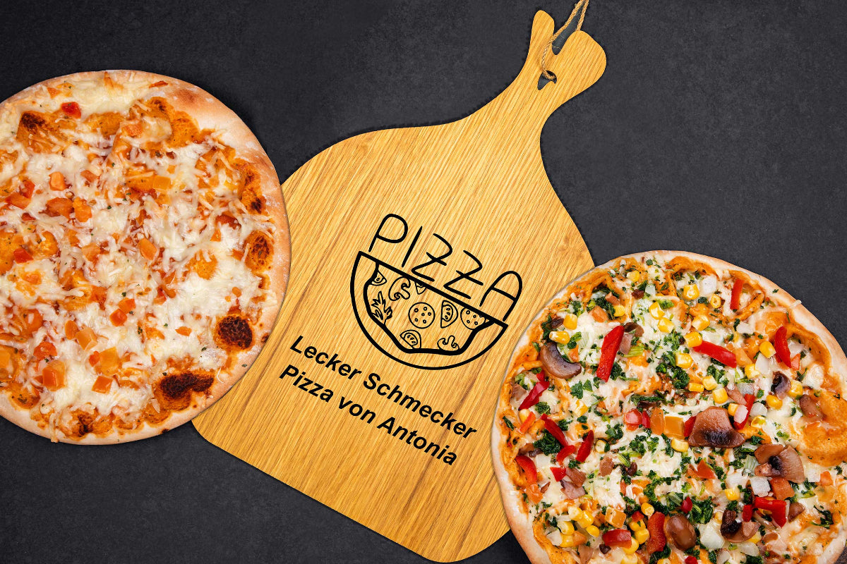 Pizzaschieber personalisiert aus Eichenholz • Flammkuchenschieber, Pizzateller