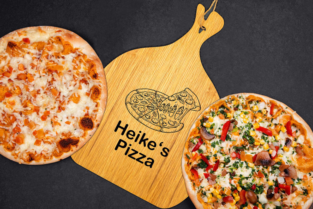 Pizzaschieber personalisiert aus Eichenholz • Flammkuchenschieber, Pizzateller