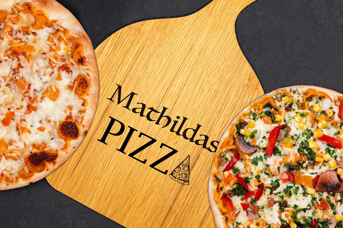 Pizzaschieber personalisiert aus Eichenholz • Flammkuchenschieber, Pizzateller
