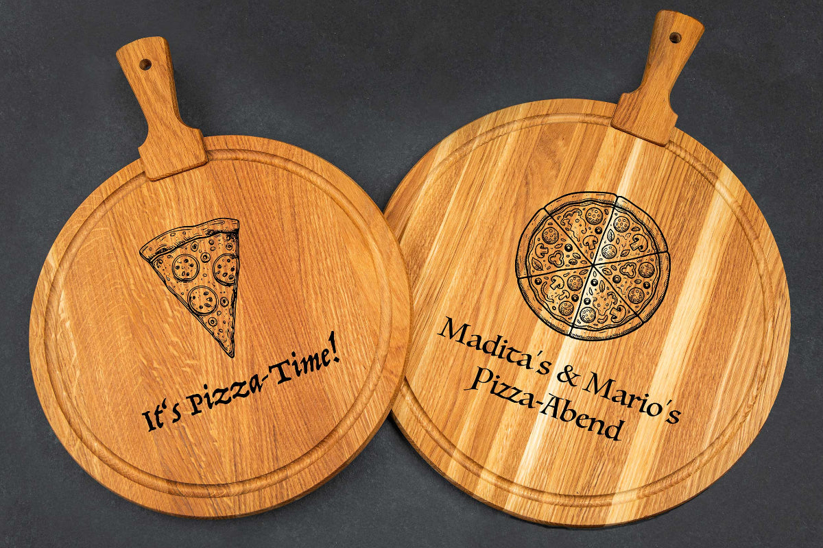 Pizzateller personalisiert aus Eichenholz • Pizzabrett